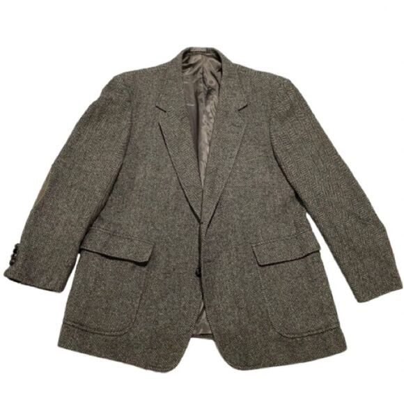Arnie II Wool Tweed Blazer Sport Coat Jacket 44 R Herringbone Vintage Made USA